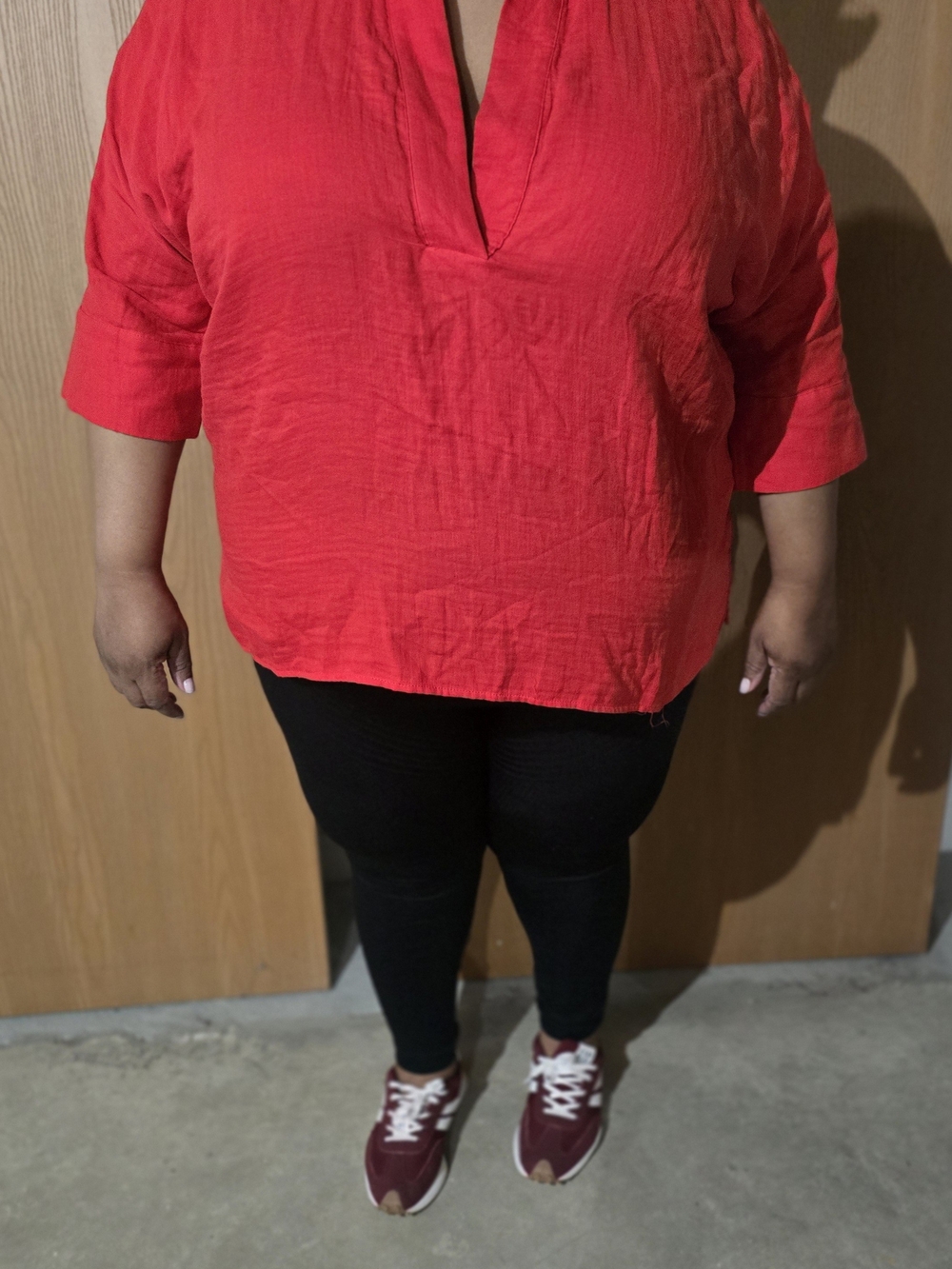 Women's Split-Neck Red Tunic Top
